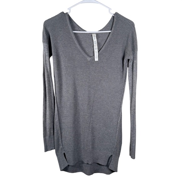 lululemon athletica Sweaters - Lululemon Gray Waffle Knit V-Neck Tunic‎ Sweater athleisure travel size 2